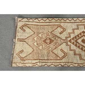 Alfombra turca Bohemia Vintage de 2,5x10 pies, Alfombra de habitación de látex de poliéster de lana de estilo clásico rectangular de retazos marrón beige - Product Image 3