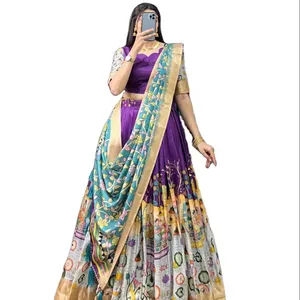 印度民族服装纱与扎里编织工作传统派对服装热卖乔其纱序列 & 镜子莱亨加乔利