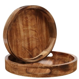 Plateau en bois de Style luxe décor de table décor de mariage de fête à la maison servant des plateaux ronds plateau de service à la main avec couleur personnalisée - Product Image 2