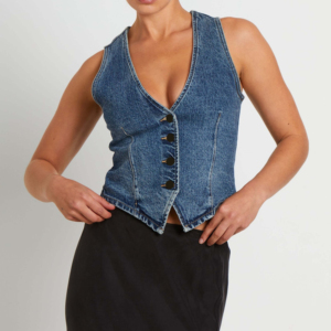 Veste en jean à col rabattu pour femme, veste vintage élégante sans manches, manteaux d'automne, streetwear décontracté, mode coton pour le printemps - Product Image 5