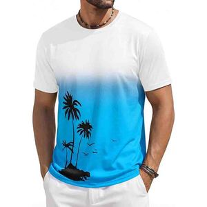 Camisetas de manga corta para hombre, camisetas casuales con estampado gráfico degradado, cuello redondo, camisas y pantalones hawaianos vintage para verano y playa - Product Image 6