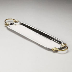 Poignée de designer élégante, centre de table de fantaisie, plateau de serveur de nourriture, plateau en métal argenté de la meilleure qualité avec accessoires pour hôtels - Product Image 2