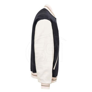 Blouson universitaire noir à col montant, coupe droite, style décontracté, fermeture boutonnée simple, respirant, séchage rapide, idéal pour l'hiver - Product Image 2