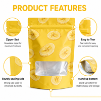 Sachets Doypack Personnalisés avec Fermeture Ziplock et Fenêtre Transparente, Surface Brillante, pour l'Emballage de Chips de Banane, Sachets en Aluminium