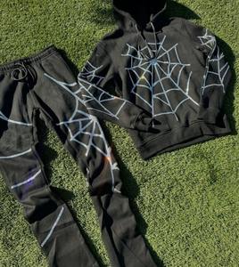 ชุดแทรคสูทปักโลโก้แบบกำหนดเอง กางเกงขายาวทรงบาน เสื้อฮู้ดผ้าฟลีซหนานุ่ม พิมพ์ลายสกรีน เป็นมิตรกับสิ่งแวดล้อม - Product Image 4