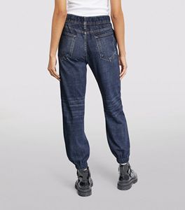 Pantalon en jean imprimé personnalisé pour femmes avec fermeture à bouton Taille moyenne devant plat Relax Fit-Poches extérieures bleues pour l'hiver - Product Image 6