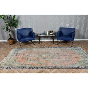 Alfombra Turca Vintage de Lana Azul, 5.3x9.7 pies (163x296 cm) - Product Image 2