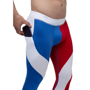 Leggings moulants à taille élastique et à panneaux multiples pour hommes, pantalon de compression en matériau souple pour entraînement et fitness, pantalon de compression pour hommes - Product Image 2