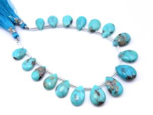 Arizona Turquoise Lisse Poire Teardrop Forme Perles Naturel Turquoise Gemme 7 Pouces Bijoux Fabrication Pierre - Product Image 3