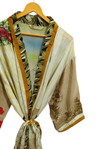 ชุดกิโมโนผ้าไหมยาวลายดอกไม้ผ้าไหมส่าหรีสไตล์วินเทจชุดคลุมส่าหรีสำหรับปาร์ตี้ชายหาดทำมือชุดกิโมโนผ้าไหมอินเดีย - Product Image 3