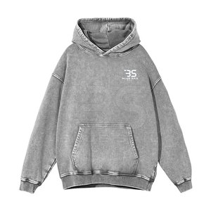 Sudadera con capucha lavada con ácido para hombre con silueta relajada y estilo callejero minimalista Sudadera con capucha mezclada de algodón para hombres - Product Image 5