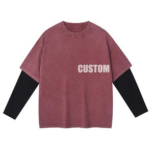 High Quality Double Layer <b>Long</b> <b>Sleeve</b> <b>T</b> <b>Shirts</b> <b>Men</b> Wholesale Casual Wear Cotton Oversized Heavyweight Blank Custom <b>Long</b> <b>Sleeve</b> - Product Image 2