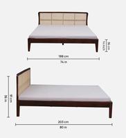 Lit moderne Meriana en teck massif, taille king, avec rotin tressé pour la chambre à coucher