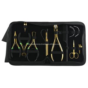 Venta caliente Salón 10 Uds Kit de herramientas de extensión de cabello dorado herramienta de bucle de tracción tipo C cuentas de aguja y alicates de presión de trama para salón - Product Image 1