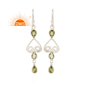 Best selling fine sterling <b>silver</b> natural Peridot gemstone <b>dangle</b> <b>earring</b> custom jewelry manufacturer - Product Image 1