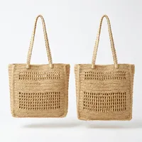 Sac fourre-tout bohème en raphia de Madagascar ANA avec doublure en coton, option logo personnalisé, couleur unie, sac de shopping d'été pour femmes