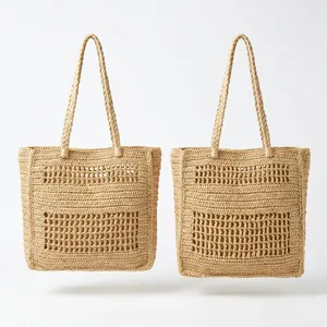 Bolso Tote Bohemio de Rafia de Madagascar ANA con Forro de Algodón, Opción de Logotipo Personalizado, Color Sólido, Bolso de Compras de Verano para Mujer - Product Image 3