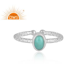 แหวนอัญมณีสีเทอร์ควอยซ์ธรรมชาติแร่เงินแท้ปรับได้ดีไซน์ทำด้วยมือล่าสุด - Product Image 3