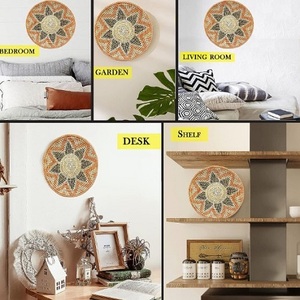 Dernier prix d'usine fait à la main Art Déco bambou rotin corde osier jonc de mer décoratif arrondi mur panier suspendu décoration de la maison - Product Image 5