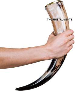 Corne à boire viking naturelle de qualité indienne avec support en fer, corne à boire viking antique sculptée par HANNAN HANDICRAFT - Product Image 3