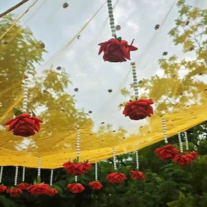 Toldo Nupcial de Tela de Red con Guirnaldas de Borlas de Perlas, Toldo Nupcial Ecológico con Flores para Entrada de Boda, Dulhan Chadar - Product Image 1