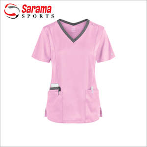 Conjuntos de uniformes médicos de LICRA para mujer, Top y pantalón exfoliante Atlético moderno con cuello en V, PARA ENFERMERÍA - Product Image 1