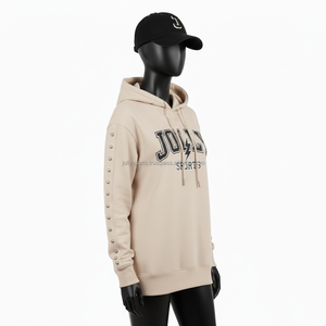 Sudadera con Capucha para Mujer, Premium, 320 GSM, Tela de Algodón Beige con Panel Frontal Negro y Blanco, Bordado Personalizado, Sudaderas Básicas para Mujer - Product Image 4