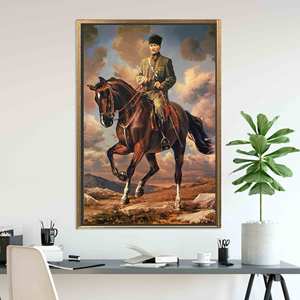 Elegante Arte de Ataturk Montando a Caballo - Decoración de Pared en Lienzo Impreso, Lienzo con Marco Dorado - Product Image 1