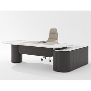 Escritorio Ejecutivo en Forma <span class=keywords><strong>de</strong></span> L <span class=keywords><strong>de</strong></span> Madera Sólida <span class=keywords><strong>de</strong></span> Lujo con Superficie <span class=keywords><strong>de</strong></span> Mármol y Cajón para Archivos - Product Image 1