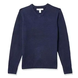Navy Blue Sweater rajut pria, kardigan katun leher V bernafas lengan panjang musim dingin olahraga ukuran besar