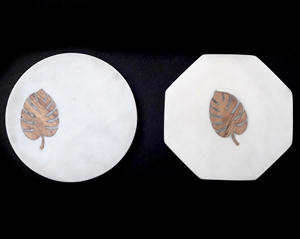 Juego de Posavasos Cuadrados de Mármol Blanco Clásico Europeo con Incrustaciones, Ecológico - Product Image 3