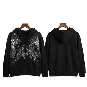 เสื้อฮู้ดซิปสีดำสำหรับผู้ชาย พิมพ์ลายลำลอง สวมใส่ได้ในฤดูใบไม้ร่วง รับผลิตแบบ OEM ขายส่งจากโรงงาน - Product Image 1