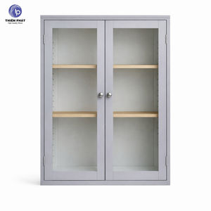 Vitrina de Madera de Acacia con Puerta de Vidrio, Mueble de Almacenamiento de Madera Maciza para Sala de Estar y Cocina Modernas - Product Image 3