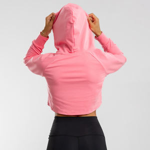 Ventes en gros de sweats à capuche courts pour femmes en coton et élasthanne, à manches raglan, personnalisés avec broderie 3D, style streetwear d'automne, pour l'entraînement en salle de sport - Product Image 3