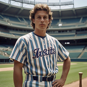 เสื้อเจอร์ซีย์เบสบอลสำหรับผู้ชายเสื้อลายทางระบายอากาศมีกระดุมปักออกแบบได้ตามต้องการ - Product Image 1