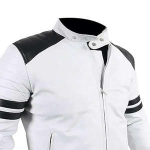 Chaqueta de Cuero de Oveja de Invierno para Hombre de Primera Calidad con Tejido Transpirable de Lona, Cierre de Cremallera, Colores Blanco y Negro - Product Image 3