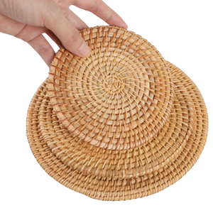 Handwoven Natural Rattan Coaster Plate Made Vietnam Eco Friendly Wicker TUYET DUNG Flower Classic Circular Pattern for Dining - Product Image 1