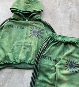 ชุดวอร์มผู้ชายไซส์ใหญ่ สไตล์สตรีทแวร์ ผ้าฟอกสีแบบ Acid Wash พิมพ์ลาย ย้อมสีแบบ Garment Dyed ทรงหลวม มีฮู้ดคู่ ซิปหน้า - Product Image 2