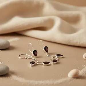 Boucles d'oreilles en argent 925 pour femmes, forme goutte d'eau, grenat, plaqué or rose, pour mariage, fête, cadeau, avec perle et diamant en forme de goutte d'eau - Product Image 1