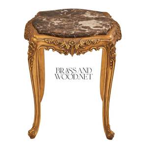 Mesa Auxiliar Hexagonal de Lujo con Tapa de Mármol Emperador Oscuro y Patas Barrocas Talladas a Mano con Hoja de Oro Ornamentada para Decoración de Palacios - Product Image 1