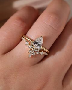 Pear Cut 12x8 Moissanite Bridal <b>Set</b> Floral Halo Engagement <b>Ring</b> With Matching Band Gold <b>Silver</b> Jewelry OEM - Product Image 3