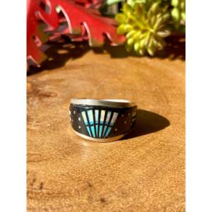 Bague Gilbert Smith taille 9 en argent sterling avec incrustation ciel nocturne et pierres multiples, opale comme pierre principale, pour un usage quotidien - Product Image 1
