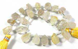 Cuarzo rutilo dorado 8 \ "Strand Faceted Cut Piedras preciosas sueltas 10,5-14mm Cuentas de lágrima de pepita de cuarzo dorado natural" - Product Image 3