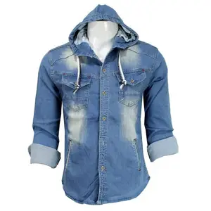 Denim Jean Shirt With Hooded Casual Gym Slim Workout Breathable Plus Size Loose Sports Wear Jeans Clothing Denim Shirts Hoodies