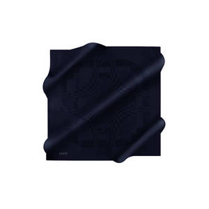Navy Blue <b>Silk</b> Jacquard <b>Scarf</b> with Square Geometric Pattern - Product Image 1