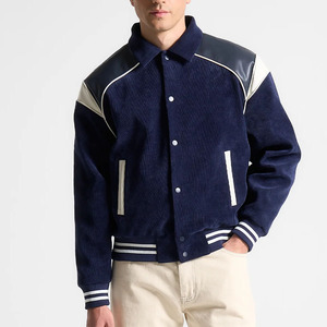 Chaqueta Universitaria Personalizada para Hombre, 100% Poliéster/Algodón, Color Azul Marino, Ecológica, Reversible, con Parches Bordados en la Parte Delantera - Product Image 2