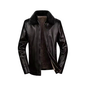 Classic <b>Men's</b> <b>leather</b> Shearling <b>Jacket</b> Faux Fur Lined Winter Coat Windproof Winter Biker Coat Regular Fit Turndown - Product Image 1