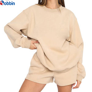 Conjunto de Sudadera y Pantalones Cortos de Otoño Invierno para Mujer, Personalizado, Mezcla de Algodón y Poliéster, Cuello Redondo, 2 Piezas, Talla Grande - Product Image 1