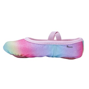 Chaussons de danse personnalisés en toile souple avec paillettes arc-en-ciel pour filles, à bride élastique, légers et flexibles, pour la pratique de la danse, en gros - Product Image 2
