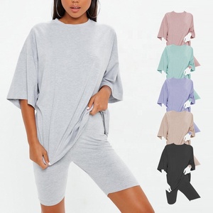 Pakistán mejor precio mujer verano manga corta Camiseta pantalones cortos conjunto Color sólido 100% algodón decorado con botones - Product Image 5